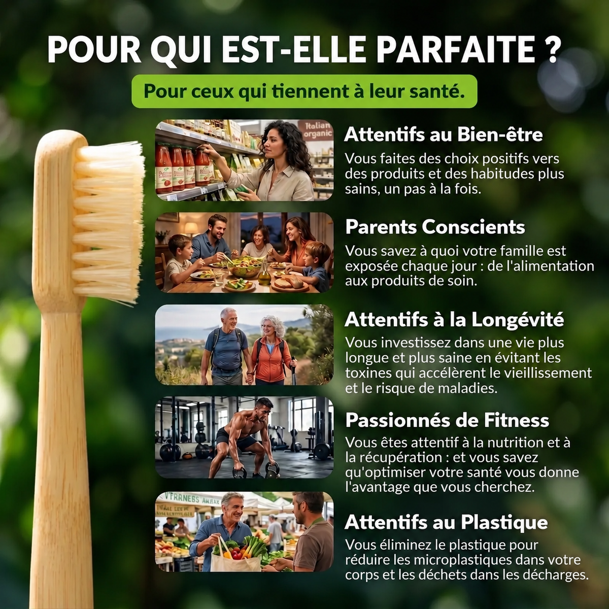 ÉCLOVIE Brosse à dents en soies de sanglier et bambou (Lot de 4)