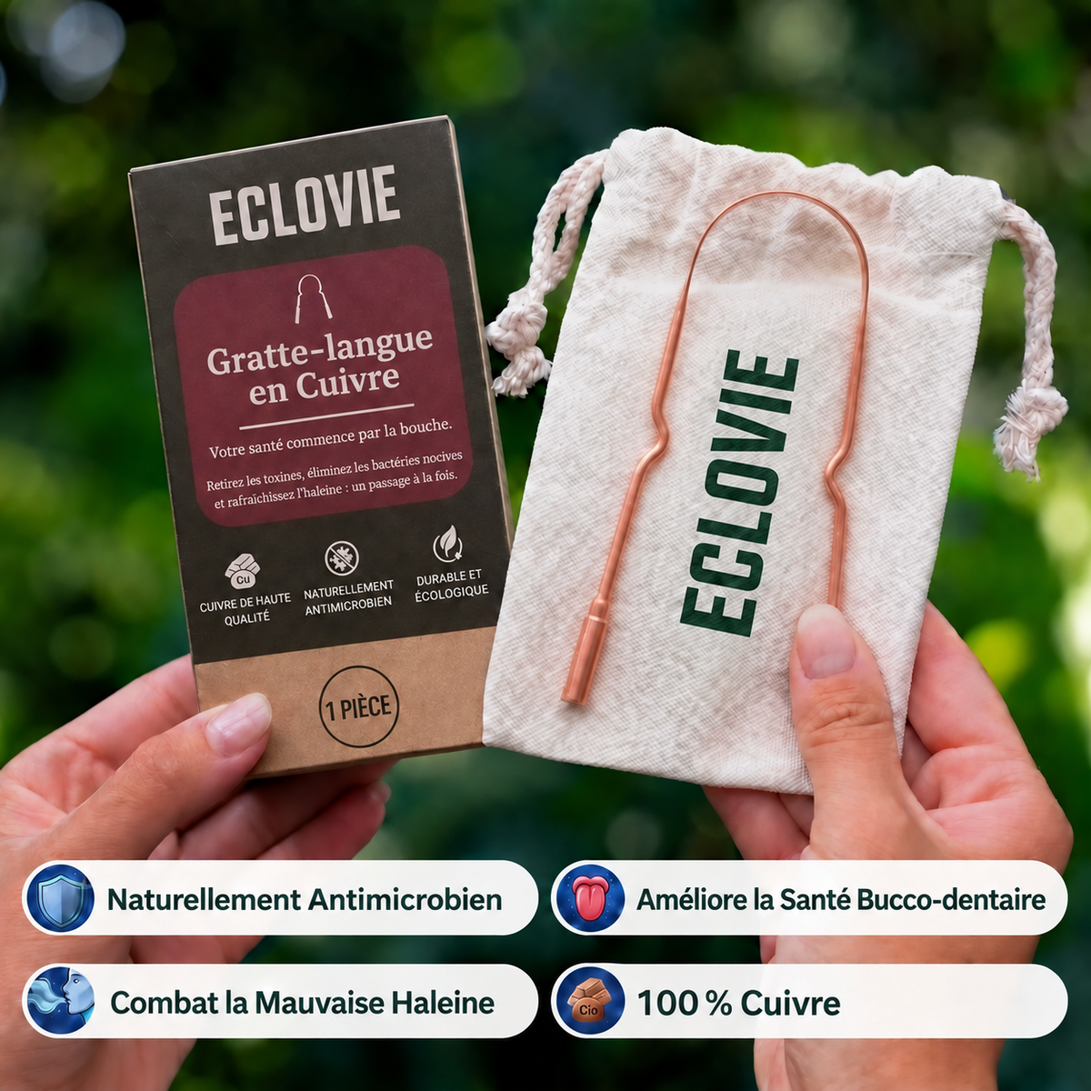 Gratte-langue 100 % Cuivre ÉCLOVIE